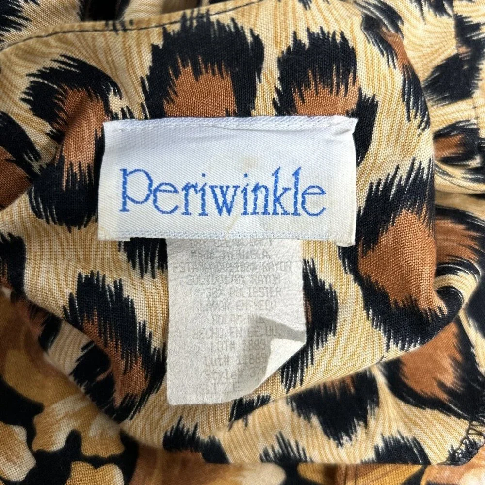 VTG Periwinkle Cheetah Print Shoulder Pad Open Front Long Sleeve Cardigan USA 18